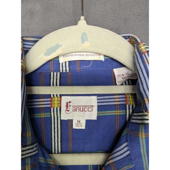 Fanucci Men's Short Sleeve Blue Plaid Button-Down Shirt Casual Med 15.5 - Picture 3 of 8